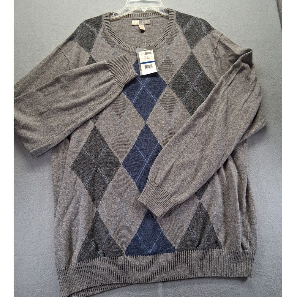 NWT Joe Joseph Abboud Men Gray Argyle Sweater Size XL